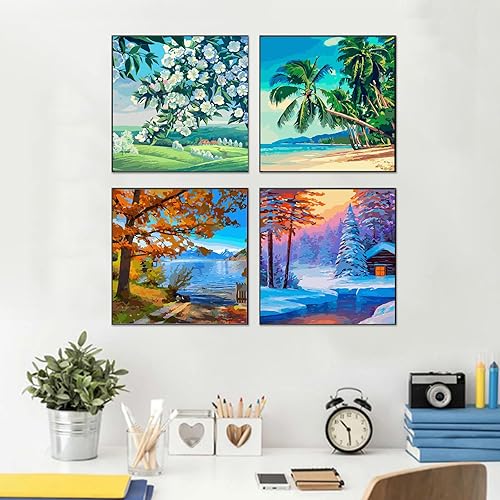 Miniatura 3 de Amphol Kits de pintura por números para adultos sobre lienzo enmarcado, paquete de 4 unidades, pintura fácil de pintar por números para adultos