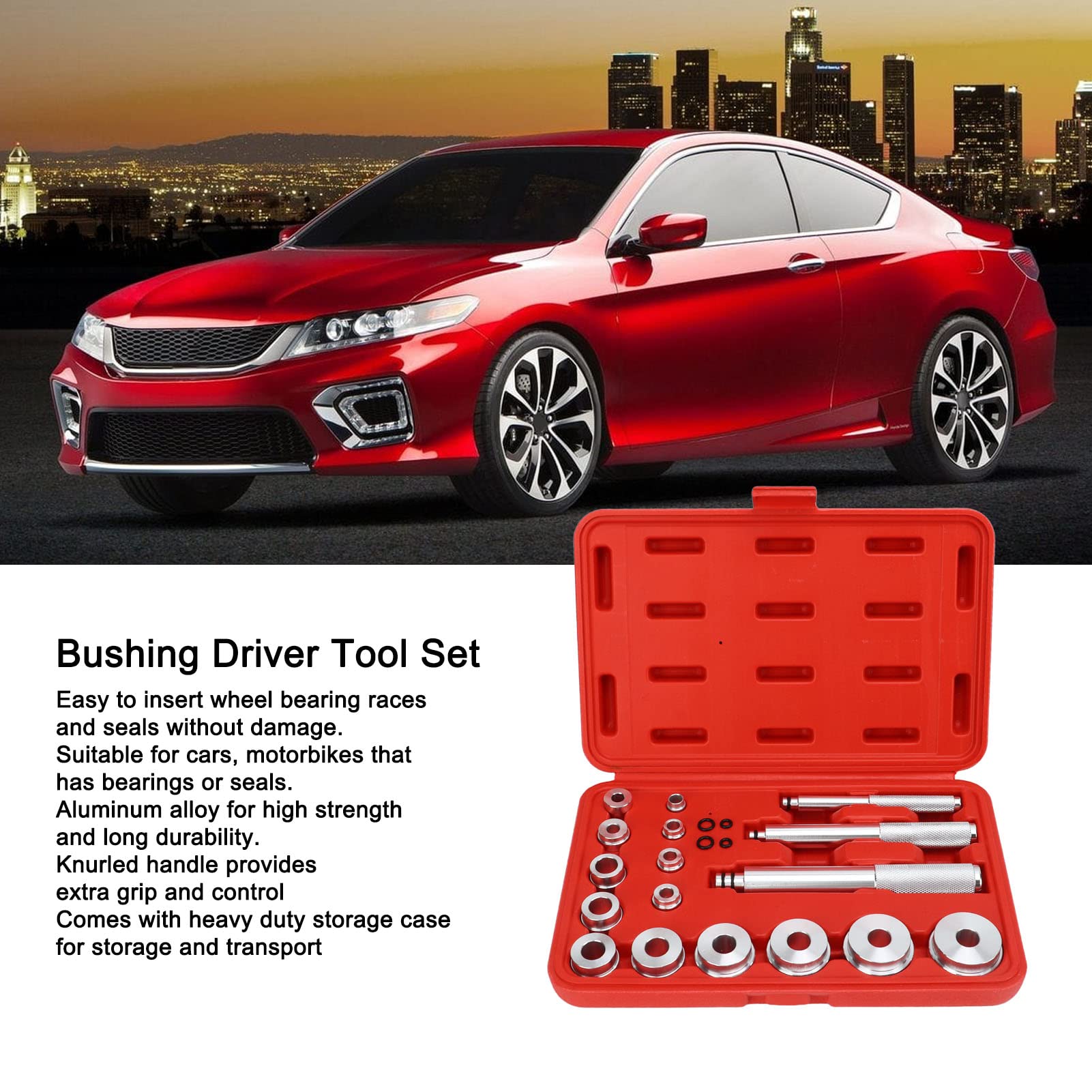 Bearing Press Kit 17PCS Bearing Race and Seal Driver Disc Tool Seal Driver Installer Set Universal Wheel Axle Bushing Installation Kit for Cars Motorcycles