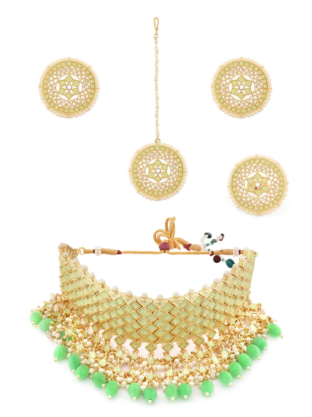 ZAVERI PEARLS Green Bridal Kundan Choker Necklace Earring Maangtikka & Ring Set For Women-ZPFK11420 (B09KLNP7QK) Amazon Price History, Amazon Price Tracker