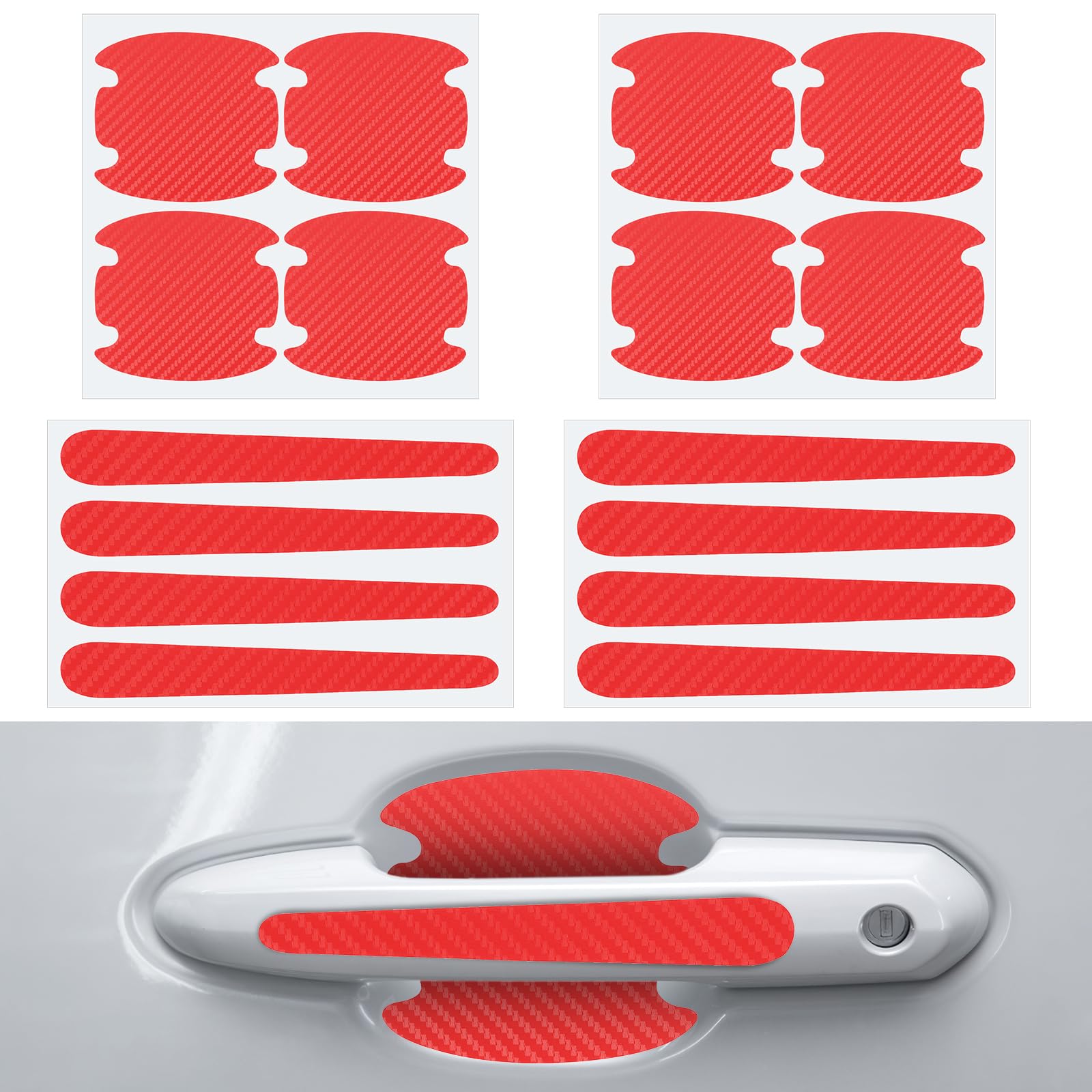 oruola 16pcs Car Door Handle Protector,Red Car Door Handle Scratch Protector,Car Door Handle Protective Film,Car Door Handle Protective Sticker-Anti-Scratches, Non-Marking,Easy Application