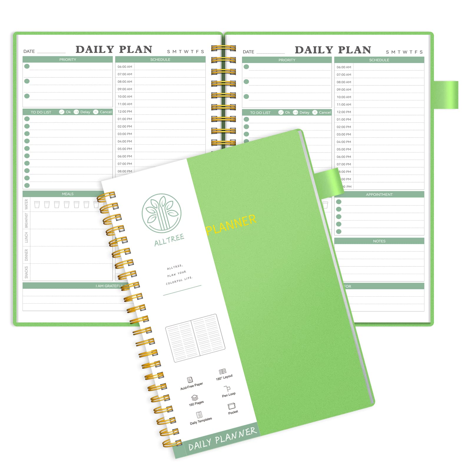 Amazon.com : Daily Planner Undated, Daily Schedule Planner, ALLTREE Undated  Planner, Spiral Daily To Do List Planner with Meal Tracker, Appointment,  Hourly Schedule, Pocket, Pen Loop, Organizer Notebook for Men & Women,