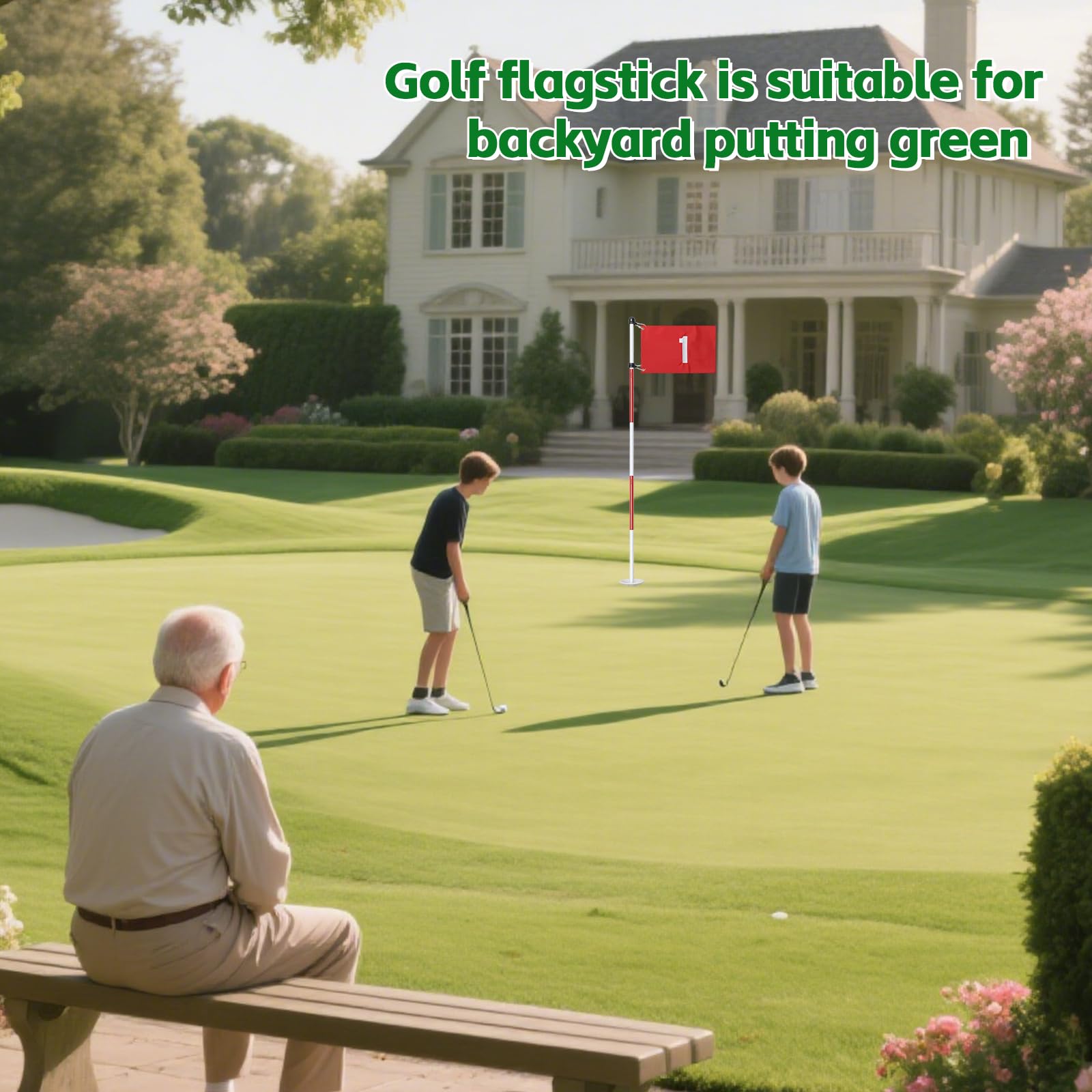 Golf Fahnenstange, 188 cm Minigolf für Zuhause, Nylon Flaggen mit 5 Abnehmbaren Teilen, Golf-Lochbecher 1 und Flagge für Garten