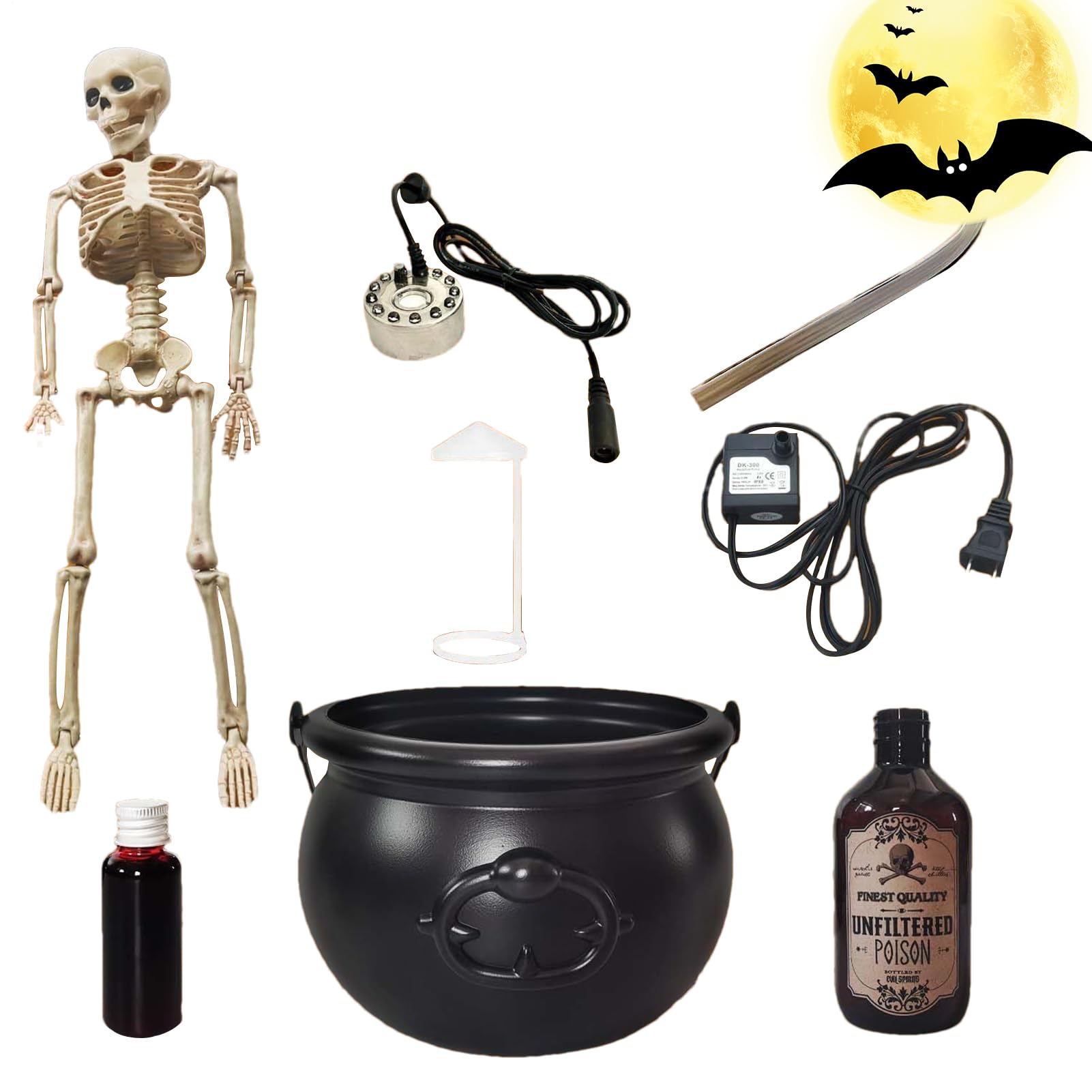 Größe Halloween-Deko Für Draußen: Hexenkessel Mit Stativ, Nebler & Skelett – Grusel-Set Für Garten, Hof & Veranda