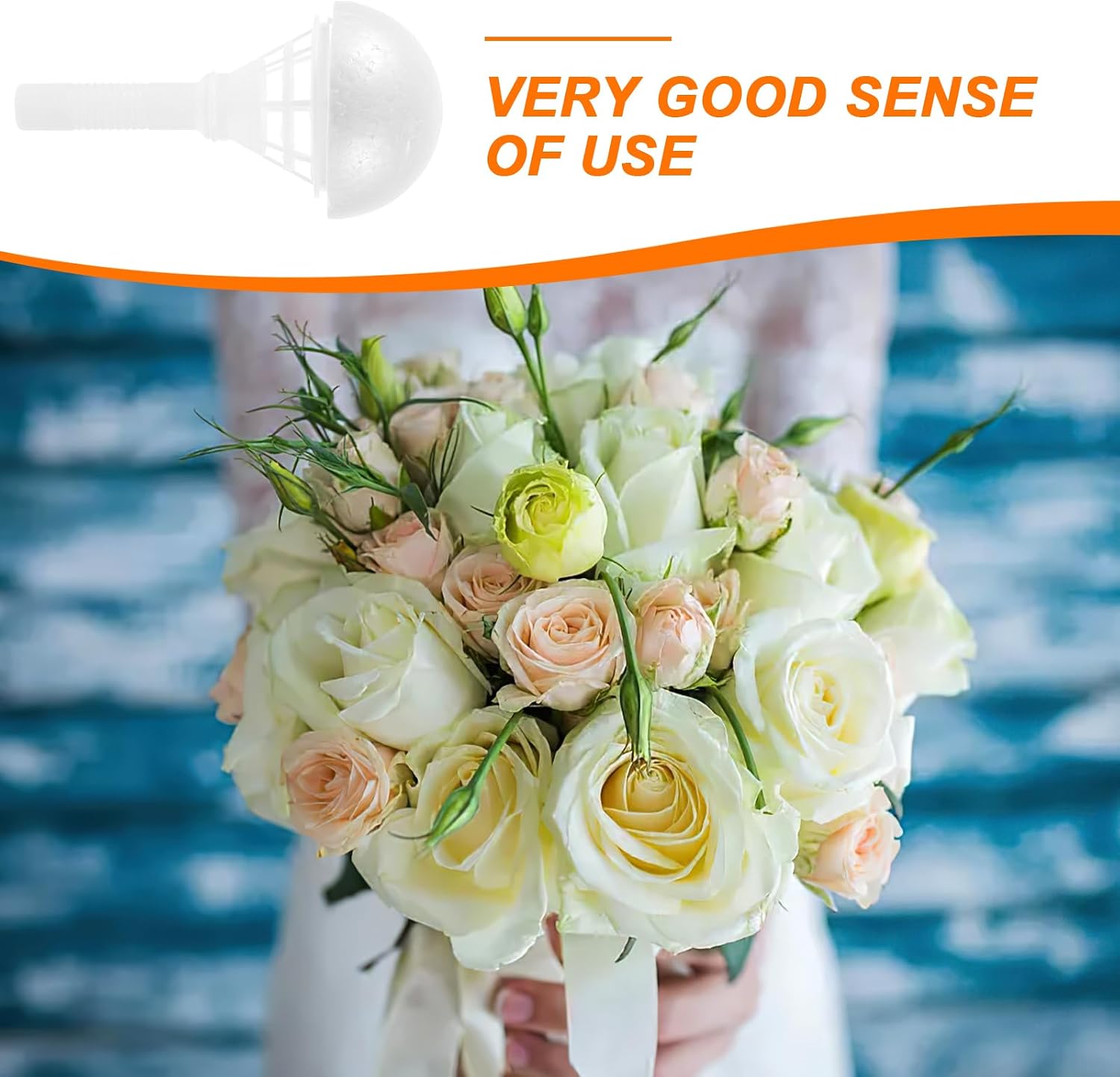 VILLCASE Flower Bouquet Holder, Wedding Bridal Floral Bouquet Holder, Foam Floral Handle Bouquet Stand for Floral Arrangement Wedding Supplies Bridal Lowers Decoration, 19.00X10.00X10.00CM, White
