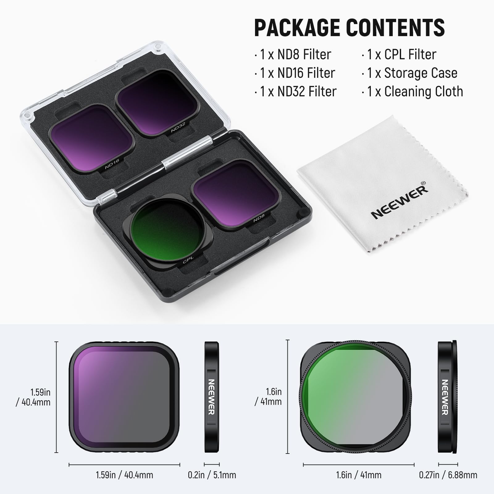NEEWER Lot de 4 filtres ND compatibles avec Insta360 Ace Pro/Ace Pro 2,CPL + ND8 + ND16 + ND32,Non Compatible avec Version Mise à Jour Dotée Nouvelle Protection Objectif Octogonale Ronde,FL-C30