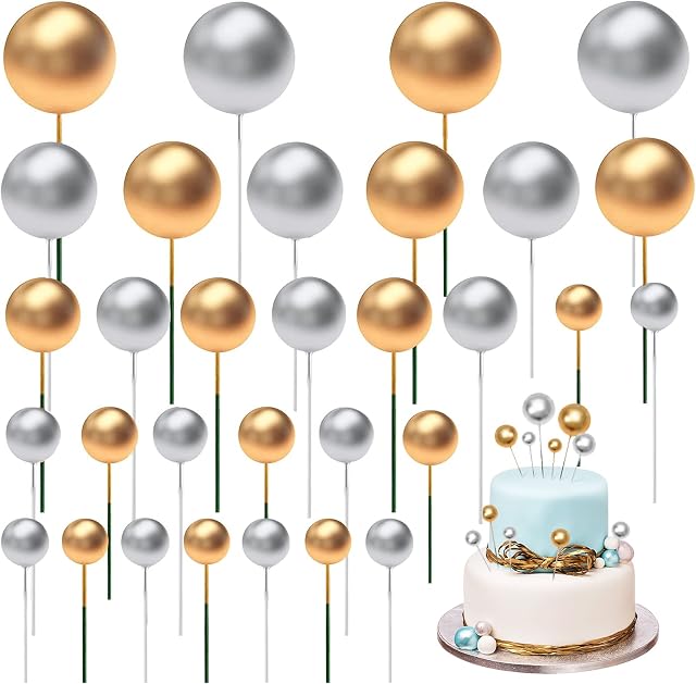 Dacitiery 56 Pcs Balloon Cake Toppers, Round Foam Mini Cupcake Toppers, Ball Cake Picks, Cake Decoration for Girl Kids Women Birthday Baby Shower Wedding Anniversary Party