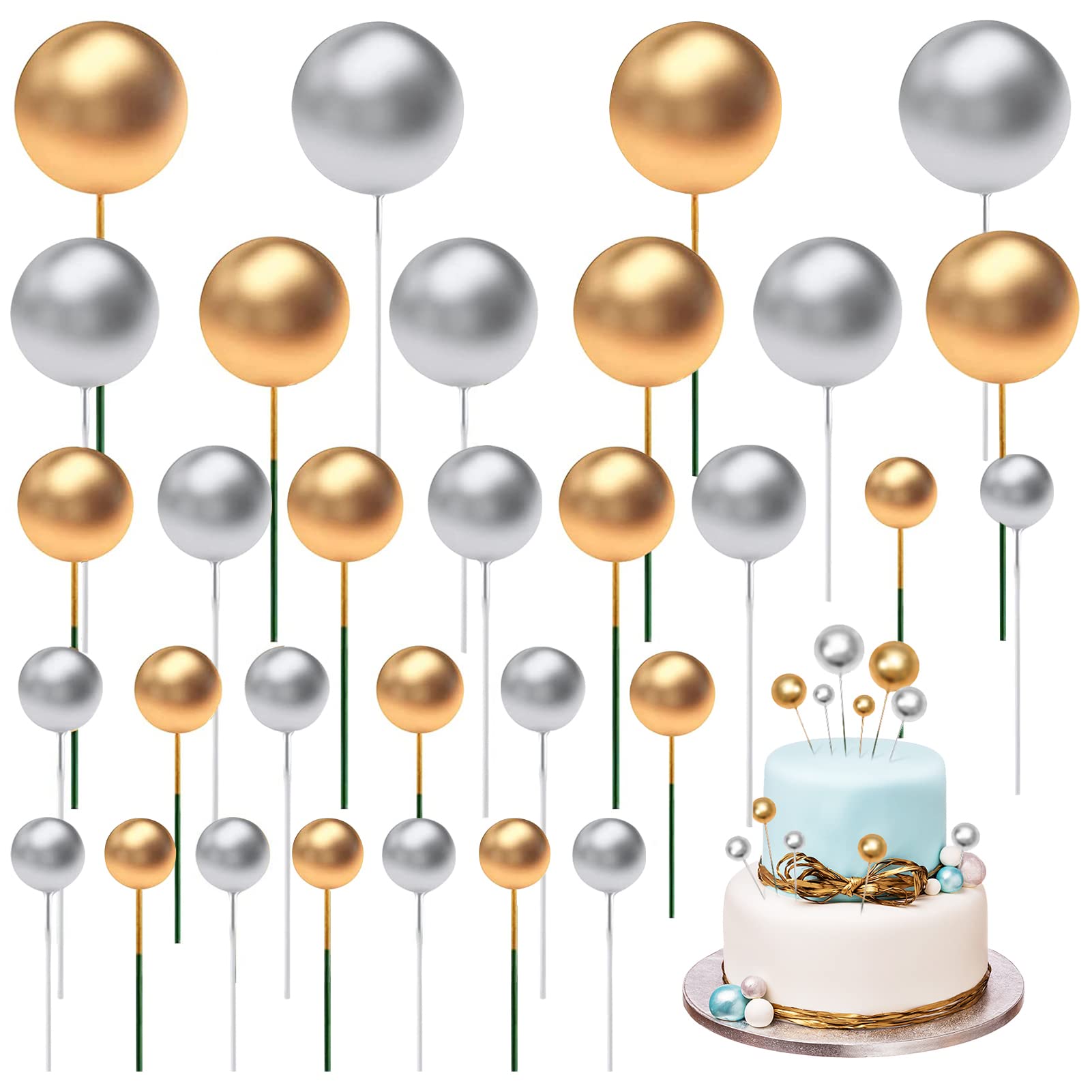 Dacitiery 56 Pcs Balloon Cake Toppers, Round Foam Mini Cupcake Toppers, Ball Cake Picks, Cake Decoration for Girl Kids Women Birthday Baby Shower Wedding Anniversary Party