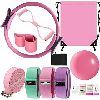 Pilates Essentials Kit for Women - Better Yoga Pilates Kit for Home Workouts with Pilates Ring and Ball Set, Booty Bands, Figure 8 Resistance Band, Yoga Bands for Stretching - Amazon product rated Grade A