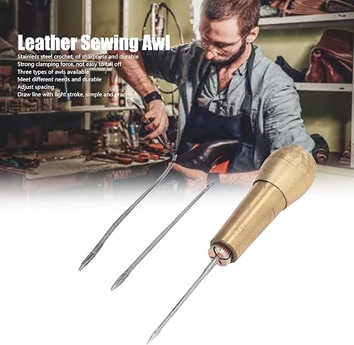 Miniatura 4 de Juego de herramientas de aguja de coser de cuero con mango de latón para reparación de zapatos