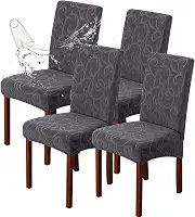 Genina Capas de cadeira de sala de jantar impermeáveis para sala de jantar, capa protetora de cadeira de cozinha, removível, lavável (4, estampa floral - cinza escuro)