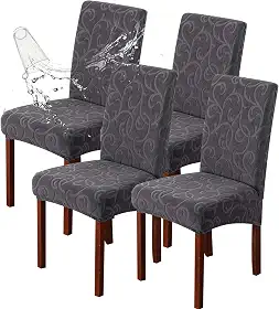 Genina Capas de cadeira de sala de jantar impermeáveis para sala de jantar, capa protetora de cadeira de cozinha, removível, lavável (4, estampa floral - cinza escuro)