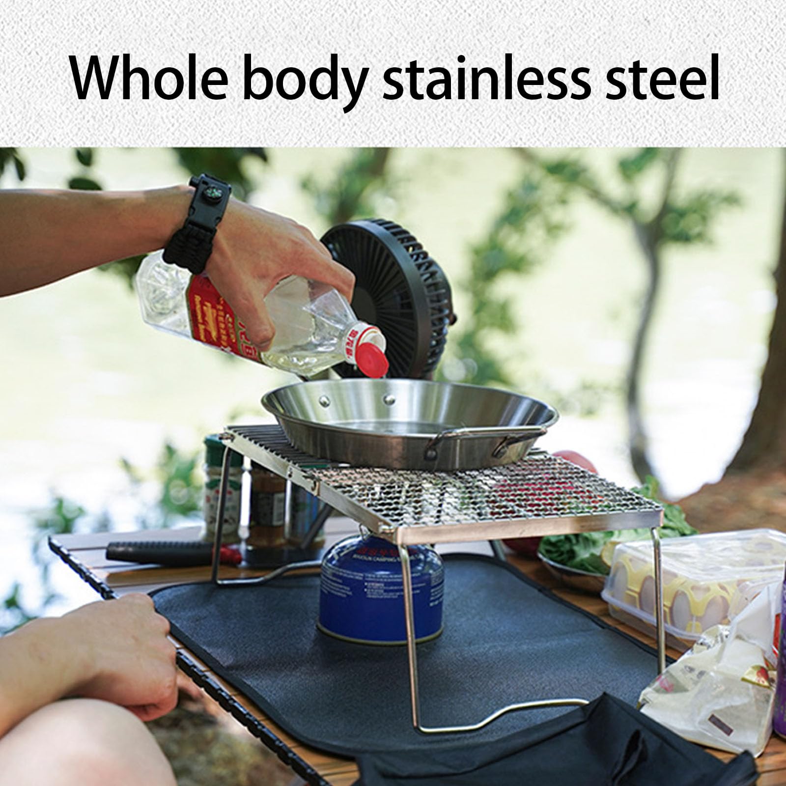 Grill kempingowy ze stali nierdzewnej z nogami i torbą do przenoszenia, przenośny ruszt do gotowania z plecakiem, wędrówek i pikników, trwały i praktyczny sprzęt do grillowania