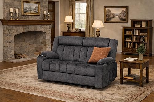 LUCKLIFE Juego de sofá reclinable con reclinables manuales, juego de muebles de sala con sofá reclinable, sofá biplaza y sillón, tapicería de tela