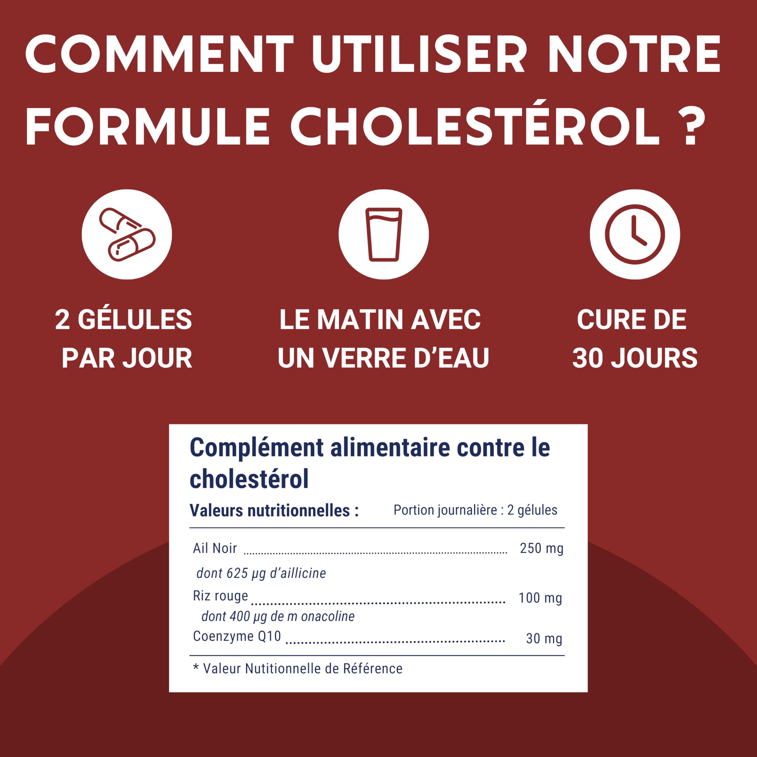 FORMULE CHOLESTÉROL | Ail Noir, Riz, Levure de riz rouge, Coenzyme Q10 | 60 Gélules | Fabriqué en France