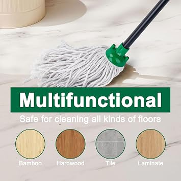 KeFanta Mop for Floor Cleaning,2 Pcs Cotton String Wet Mops Replacement Head Compatible with Microfiber Cloth Mop Refill & 0.8 Diameter Mops Handle,Green(1 Handle & 2 Heads)