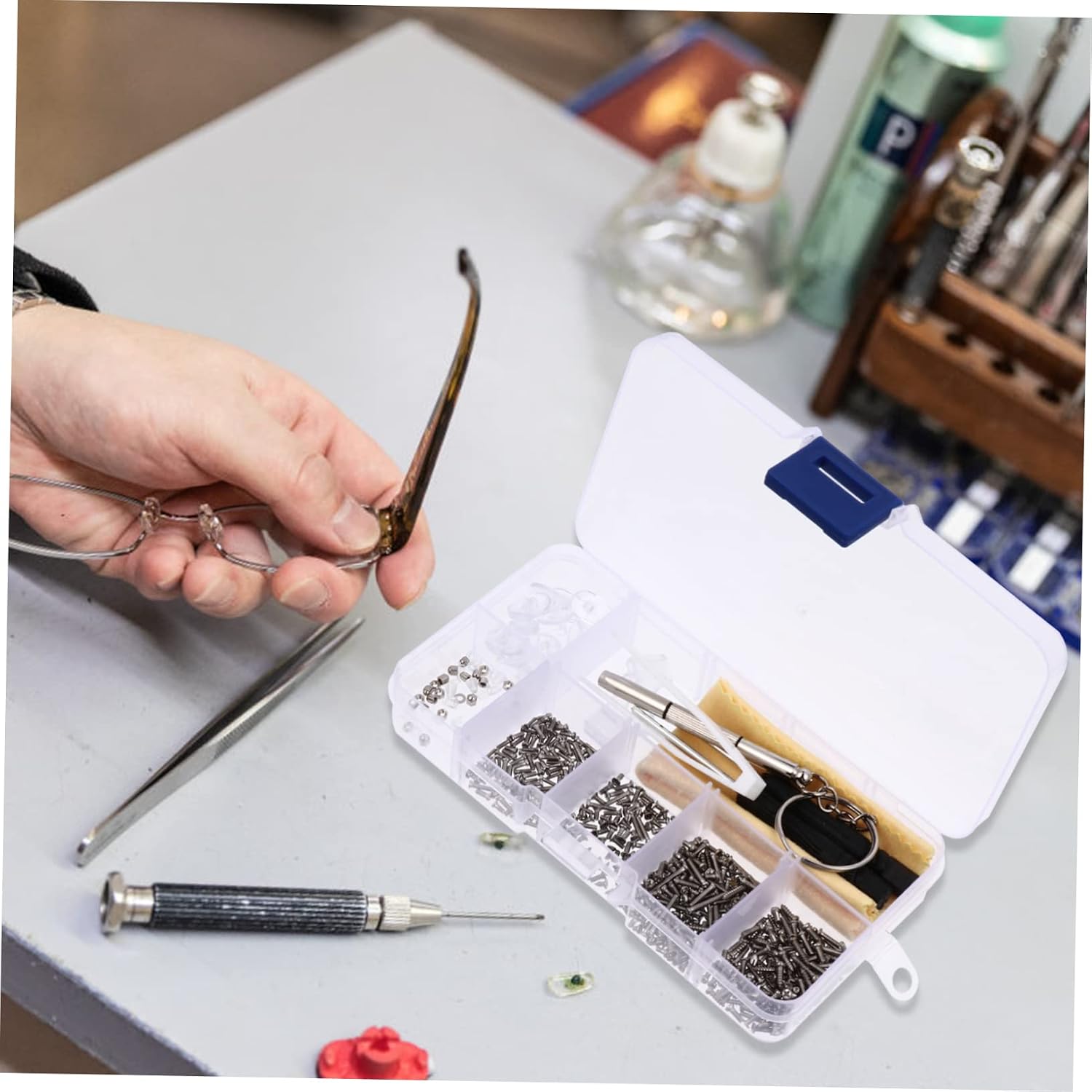 3pcs Eyeglass Repair Kit Nose Pads Screws Screwdriver and Tweezers Complete Eyewear Maintenance for Glasses and Watches for Home