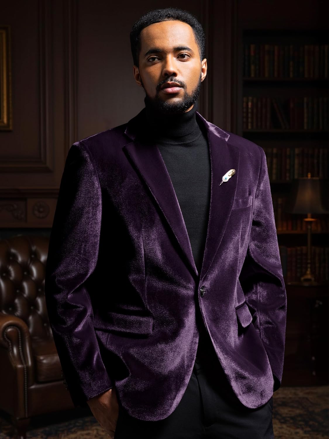 WEEN CHARM Velvet Blazer for Men Slim Fit One Button Sport Coat Tuxedo Jacket for Prom Wedding Party Dinner - Image 5