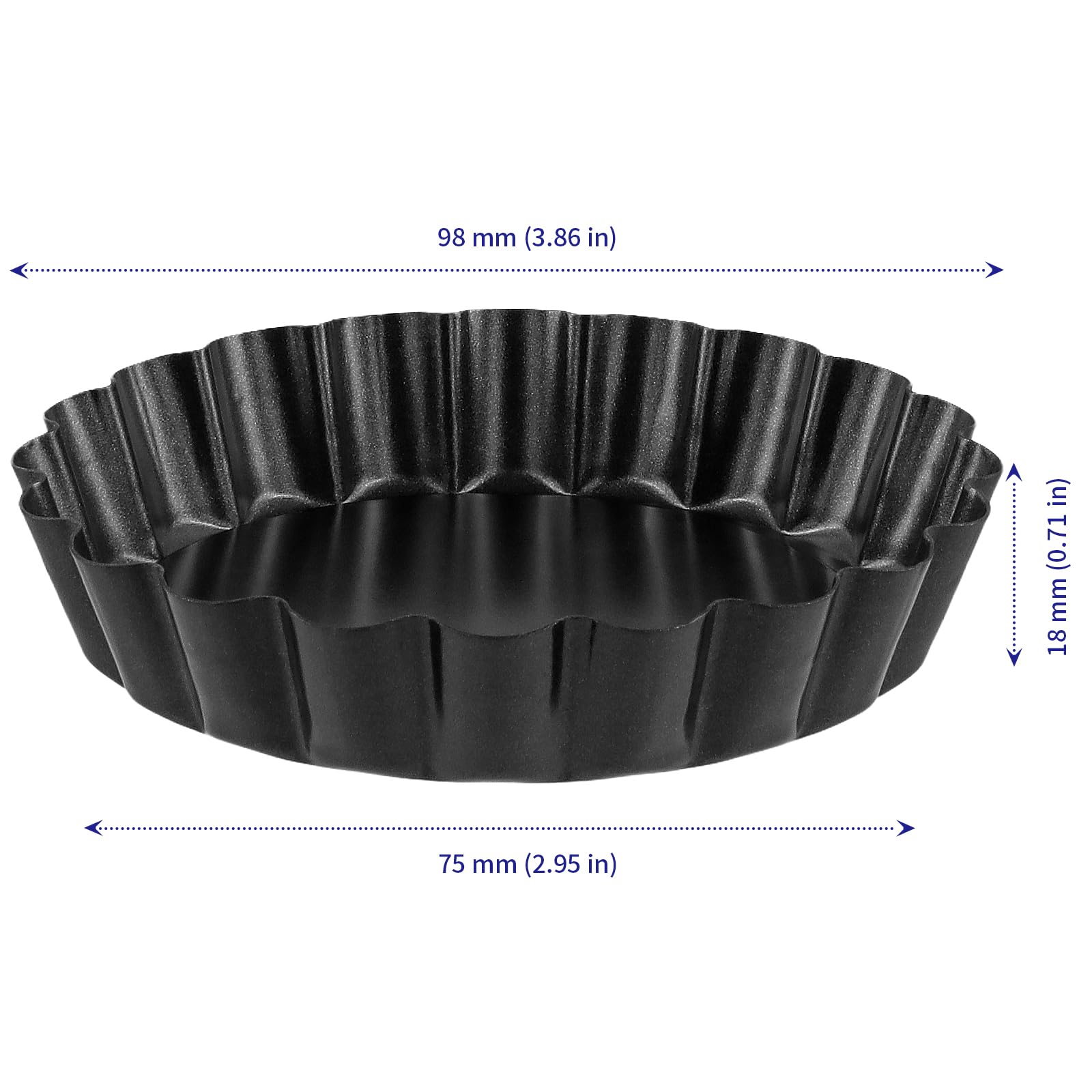 SOUJAP 20PCS 4 Inch Quiche Tins with Loose Base, 10cm Mini Individual Tart Flan Pan for Baking, Black, 9.8 x 7.5 x 1.8 cm - Image 2