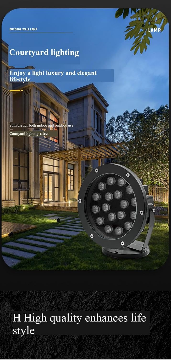 LED Outdoor Landscape Spotlight, Waterproof Tree Light, Die-cast Aluminum, 9W/12W/18W, IP65, Ground Spike Mount, 2 Pack (Warm Light, 12W Floor Standing Type)