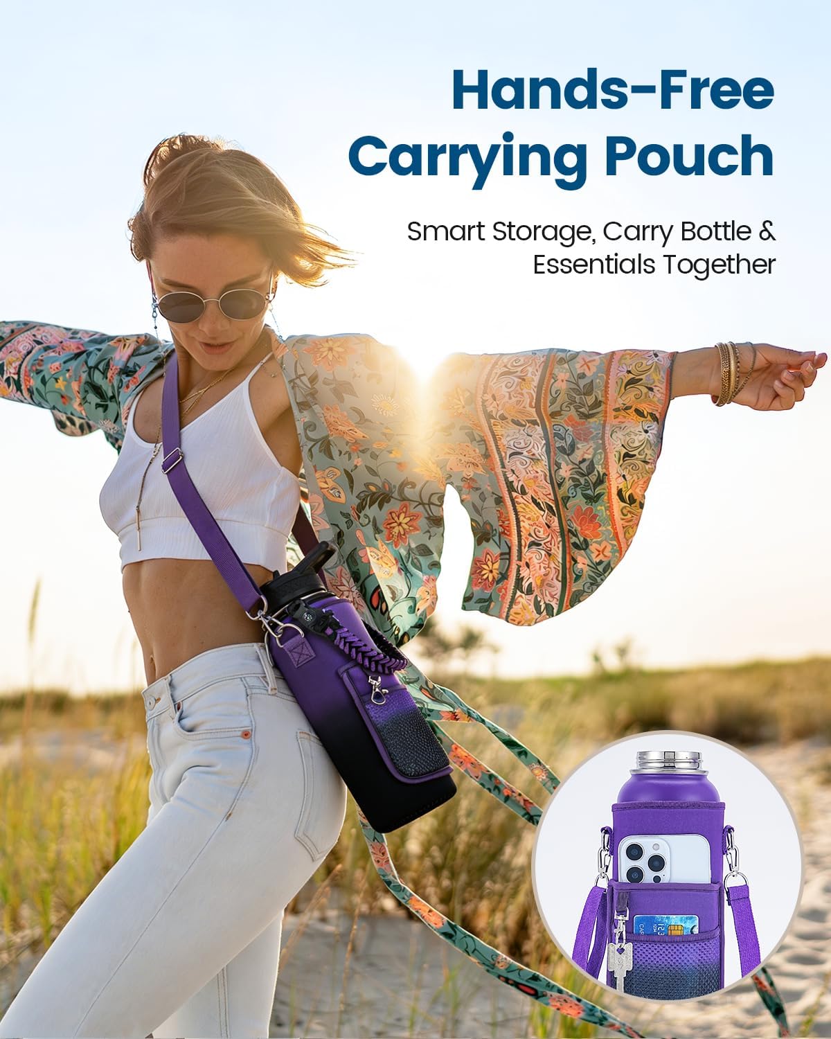 Insulated Water Bottle 40 oz, Vacuum Stainless Steel Water Bottle Keep Cold 48Hrs, Large Metal Water Jug for Travel, Sport, Gym, Hiking with Carrier Bag, Purple/Black