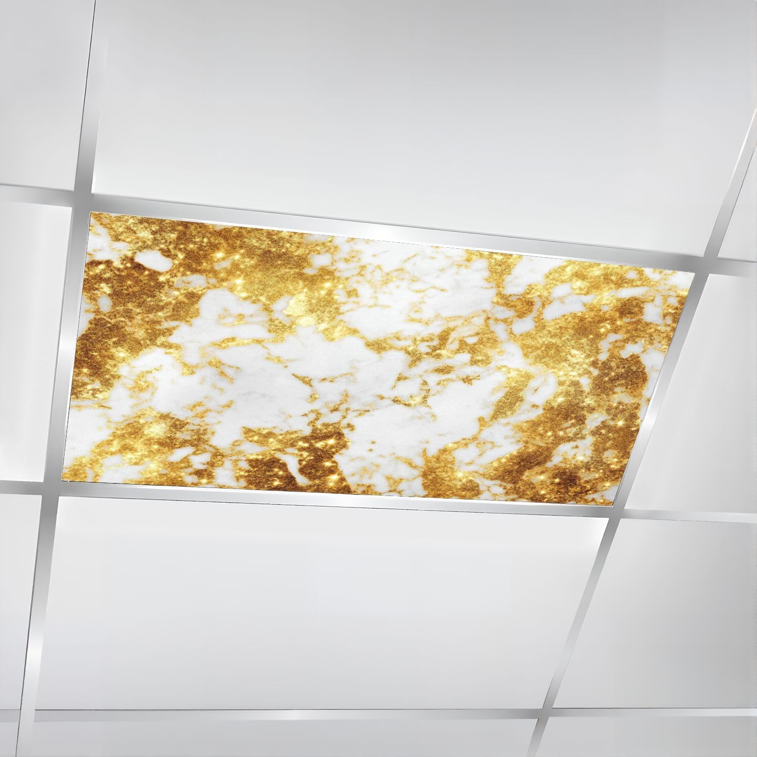4 Pcs Fluorescent Light Covers for Ceiling Lights Modern Marble Gold Glitter Texture Decorative Magnetic Classroom Light Filters 4x2 ft for Office Hospitals Home