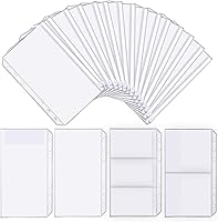 Vista 1 de 32 Pcs Binder Pockets A6 Size 6 Holes Binder Zipper Pouch Folders for 6-Ring Notebook Binder Loose Leaf Bags, Waterproof PVC Pouch Document Filing
