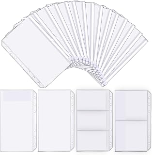 32 Pcs Binder Pockets A6 Size 6 Holes Binder Zipper Pouch Folders for 6-Ring Notebook Binder Loose Leaf Bags, Waterproof PVC Pouch Document Filing Bags,Name Cards and Receipt