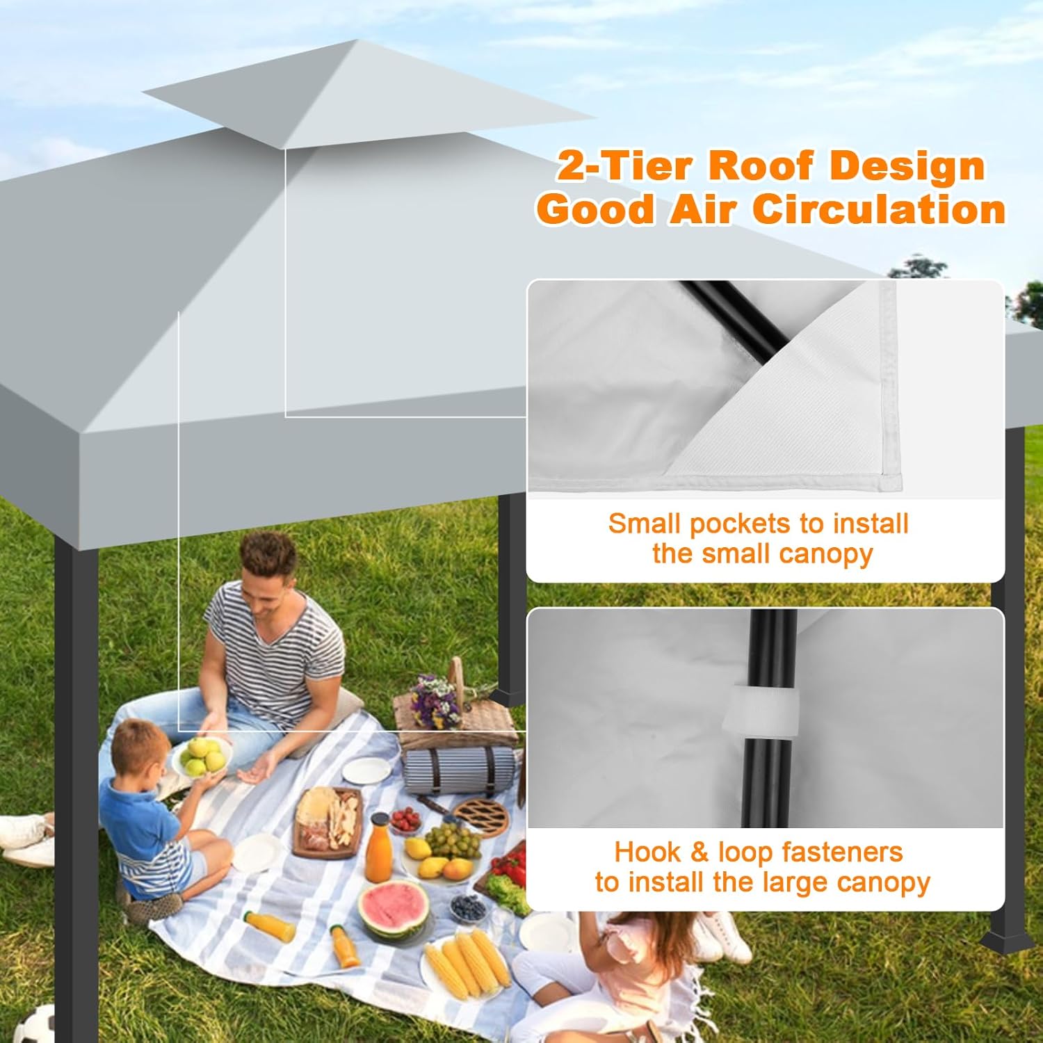 10x10 Gazebo Replacement Canopy, Heavy Duty 300D Polyester Waterproof Outdoor Gazebo Roof for Patio Garden (Grey, Flat Edge)