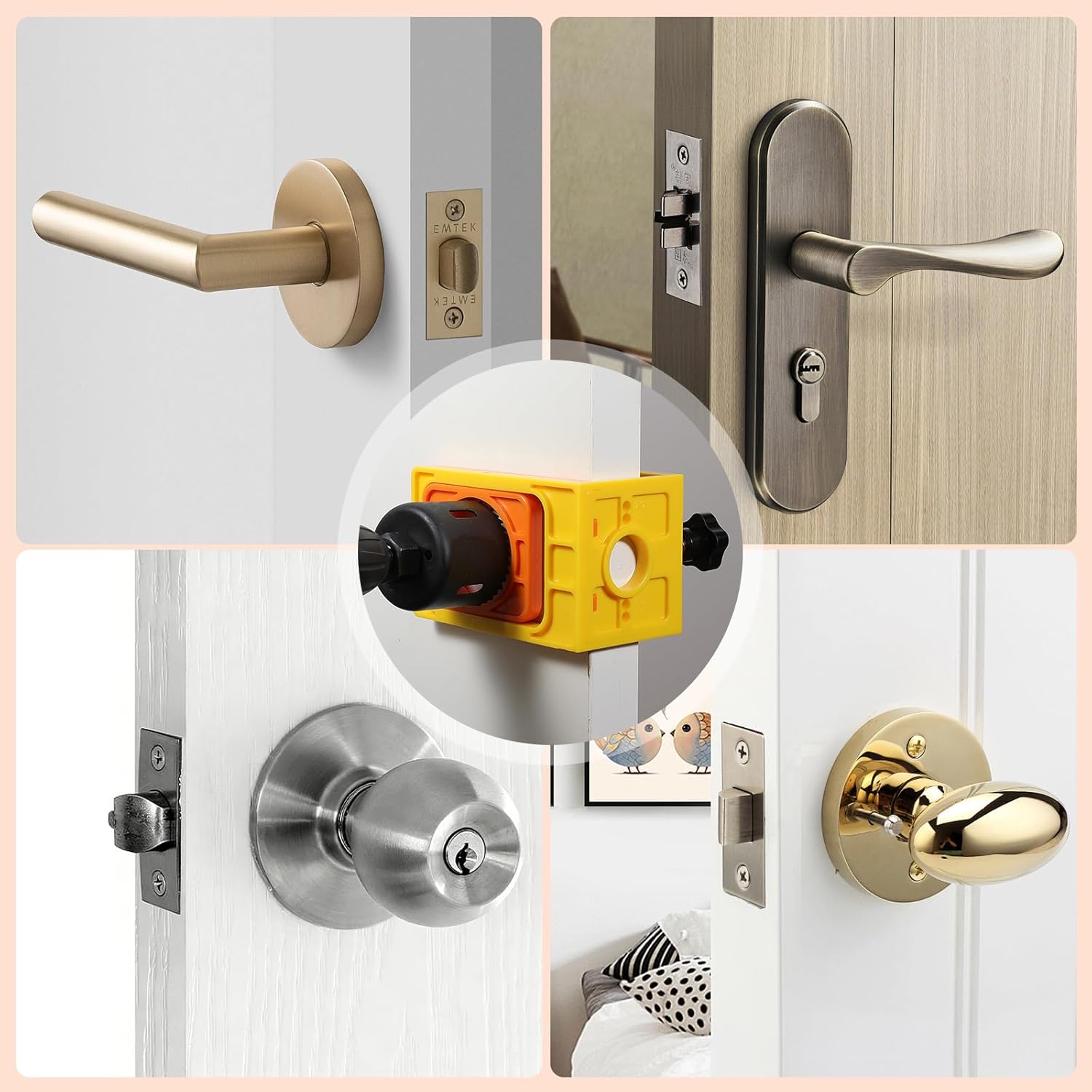 Door Lock Installation Kit for 1-3/8” - 1-3/4” Thickness Wood Door, C-Clamp Design Door Lock Jig for with Guide Template, Door Lock Hole Saw, Carbon Steel