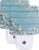 Vista 10 de Juego de 2 lámparas LED de noche enchufables de verano con sensor automático, estrellas de mar de emergencia, luces nocturnas de playa, juego de 2