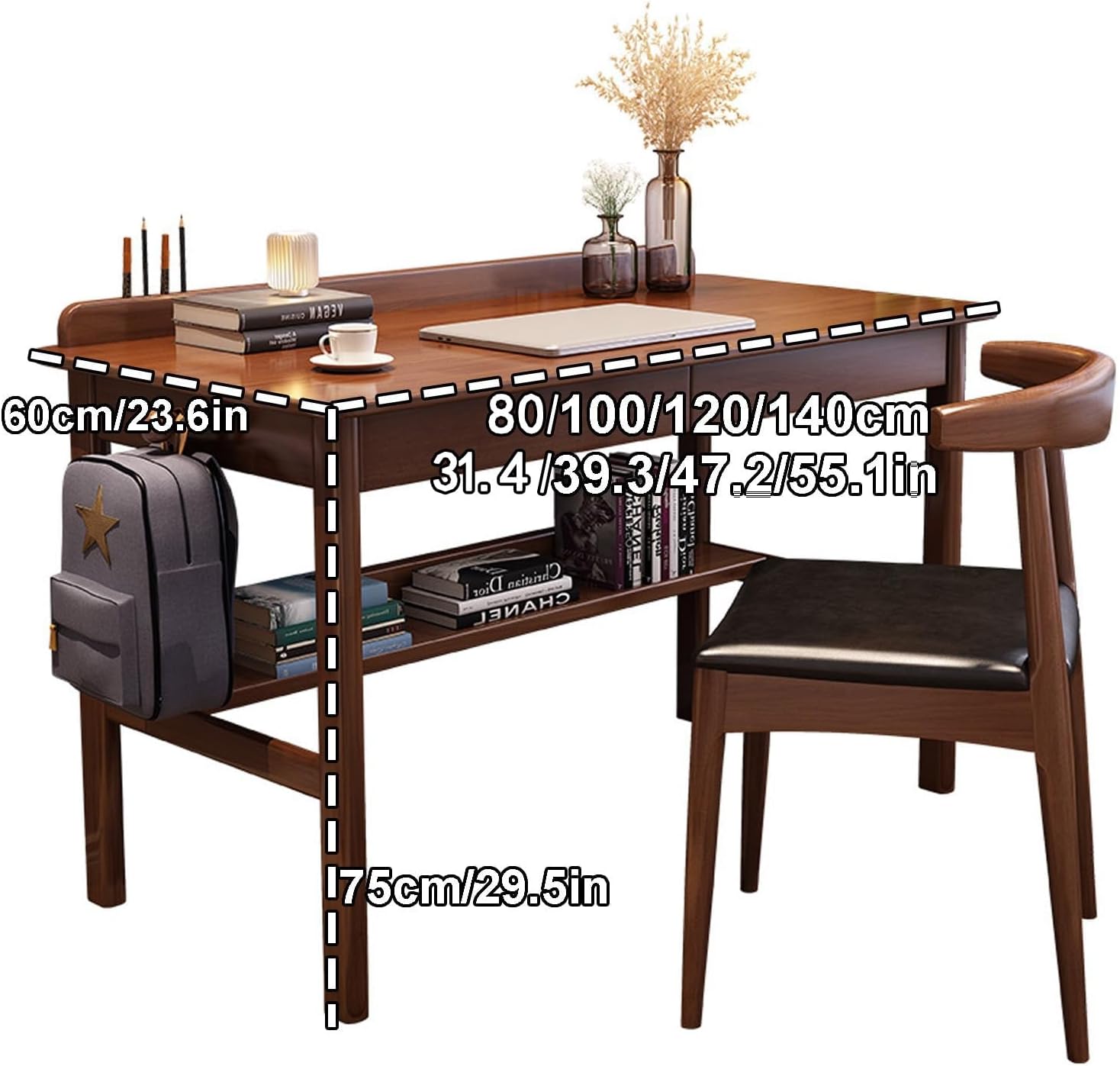 100% Solid Wood Writing Desk with Drawers,39" Mid Century Modern Desk with Shelf,Modern Home Office Desk Study Writing PC Table for Small Spaces,Easy Assembly (Natural, 39in)