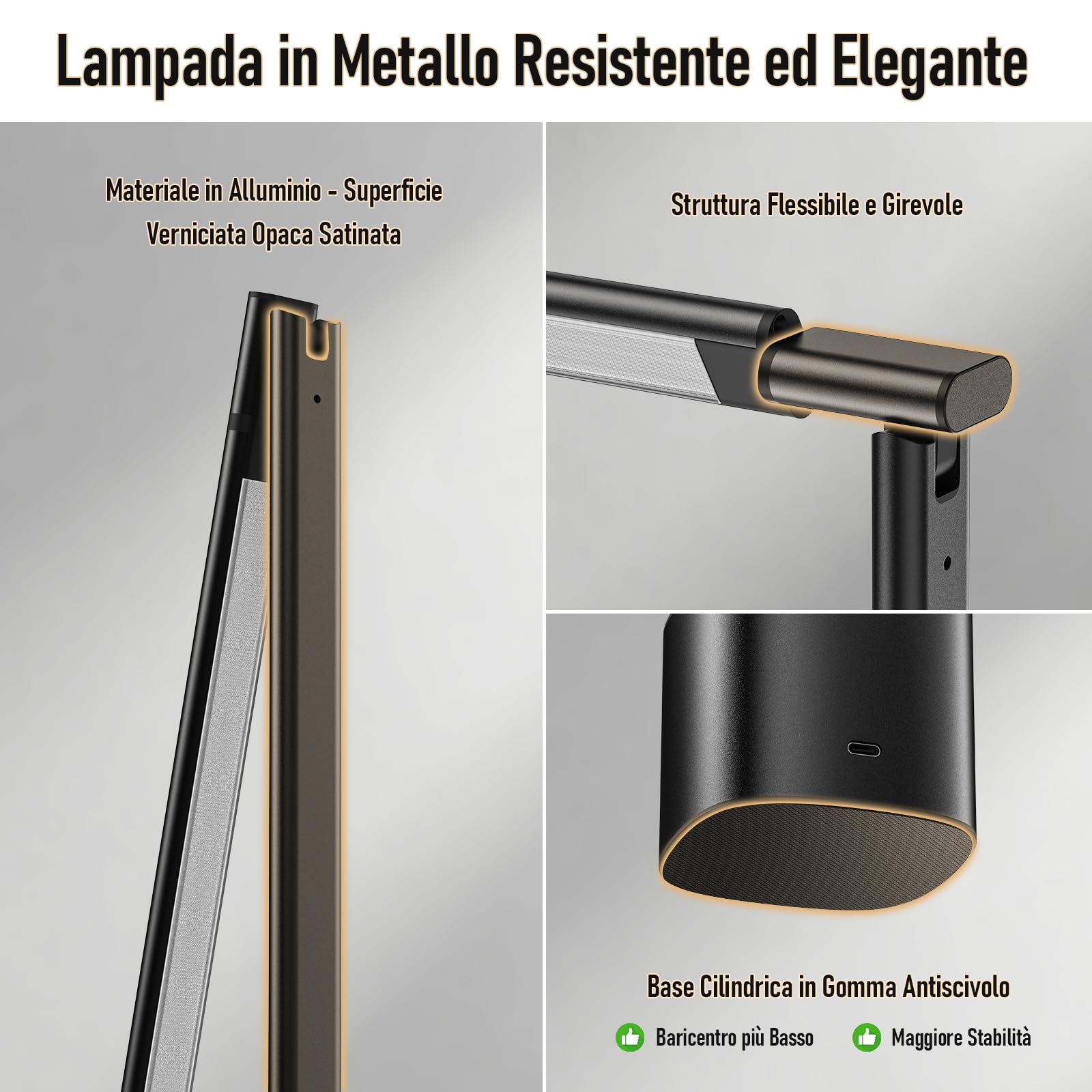 Jeebel Lampada Scrivania Wireless, 5000mAh Batteria LED Desk Lamp con Touch Dimmerazione Continua, 3 Temperature Colore, Angolo di Illuminazione Regolabile 180°, Portatile Luce Scrivania per Ufficio