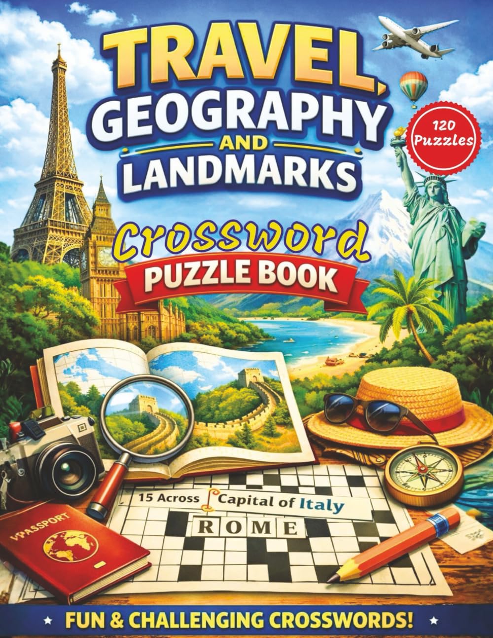 Travel, Geography and Landmarks Crossword Puzzle Book: Fun & Challenging World Travel Crosswords Featuring Countries, Capitals, Famous Landmarks and ... & Landmarks Puzzle and Coloring Collection)