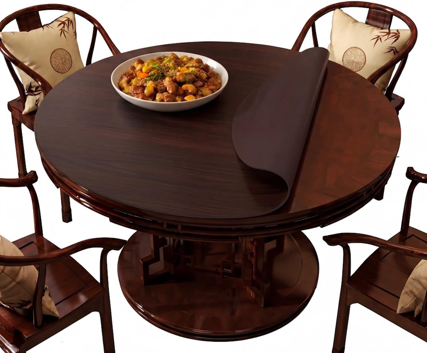 Wood Grain Round Table Protector 48/52/42/54/36 inch, Waterproof PU Leather Table Mat, Heat Resistant Circular Dining Table Pad for Kitchen, Coffee Table, Office Desk,(Coffee,28in)