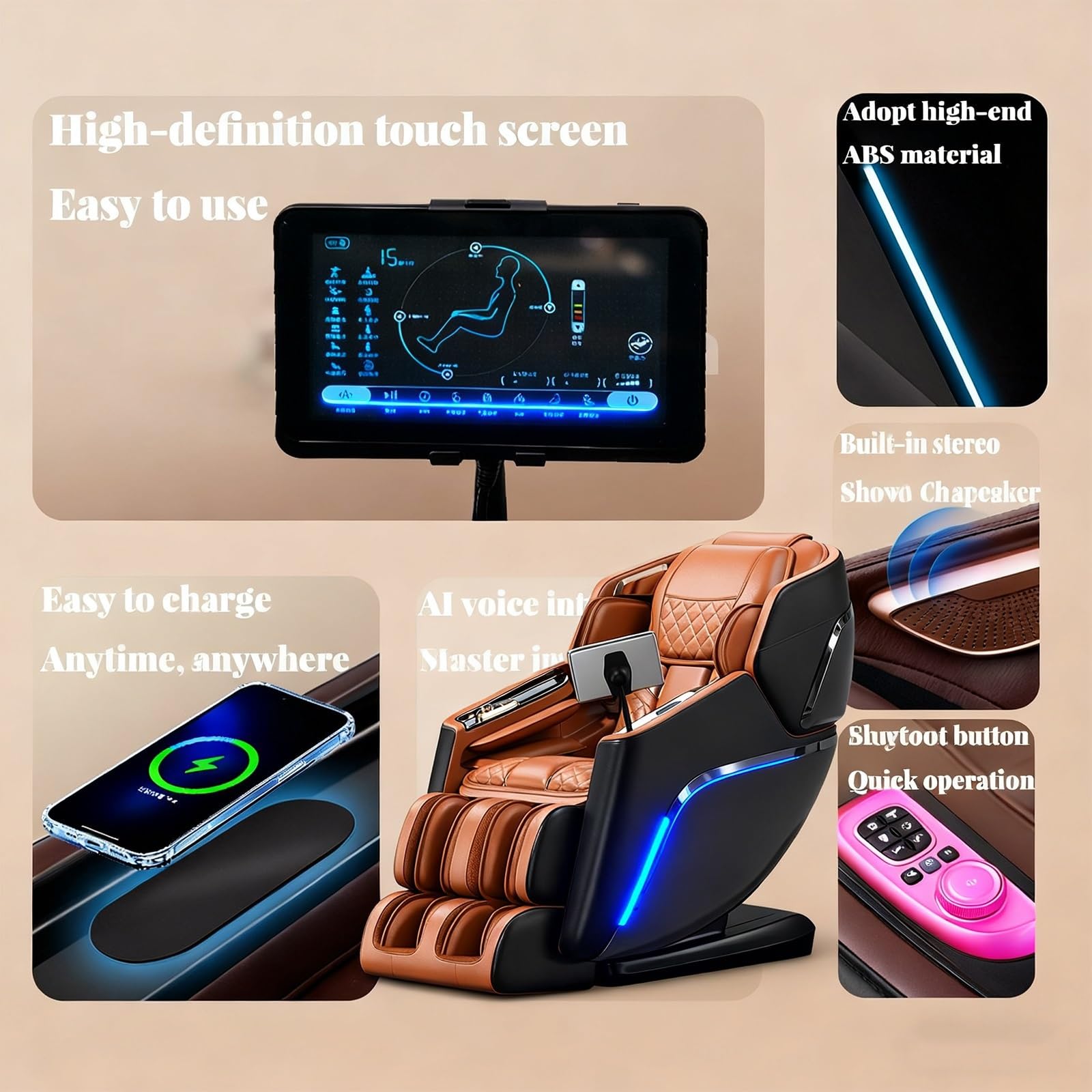 Poltrona Massaggiatrice 4D di Lusso, Controllo Vocale IA Rilassante con Sospensione Zero-Gravity Ricarica Wireless 12 Modalità Professionali Adatta a Diverse Tipologie di Utenti(Orange)