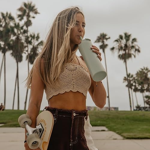 Miniatura 2 de BOTTLE BOTTLE Botella de agua aislada para café con tapa de doble uso y pajita, taza de café de viaje de doble pared para mujer y hombre, vaso de