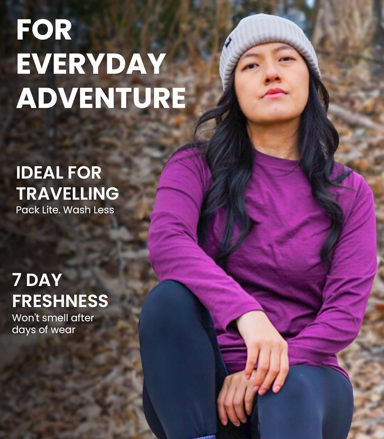 Merino Wool Base Layer Women - 100% Merino Wool Shirt Women Thermal Underwear Long Sleeve T-Shirt for Hiking