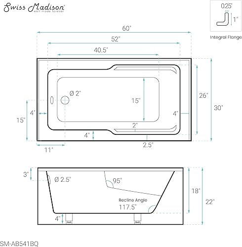 Miniatura 17 de Voltaire - Bañera de 54 x 30 pulgadas para desagüe con delantal BLANCO BRILLO