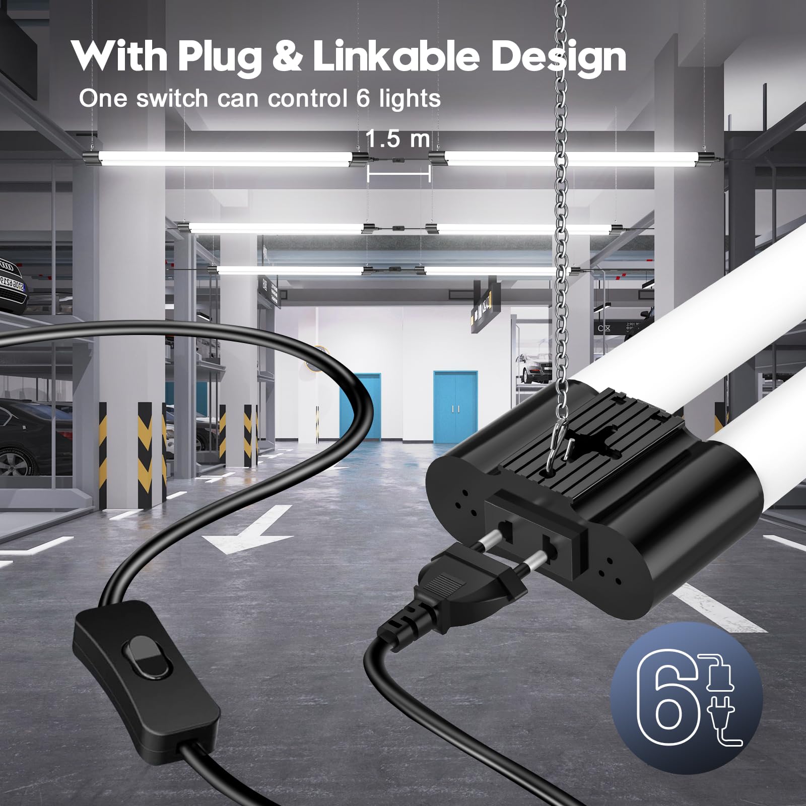 Feuchtraumleuchte LED 115cm mit Stecker,40W Verknüpfbar Feuchtraumlampe,6500K Kaltweiß LED Röhre,4400LM Superhell Kellerlampe,Leuchtstoffröhre für Küche Büro Flur Garage