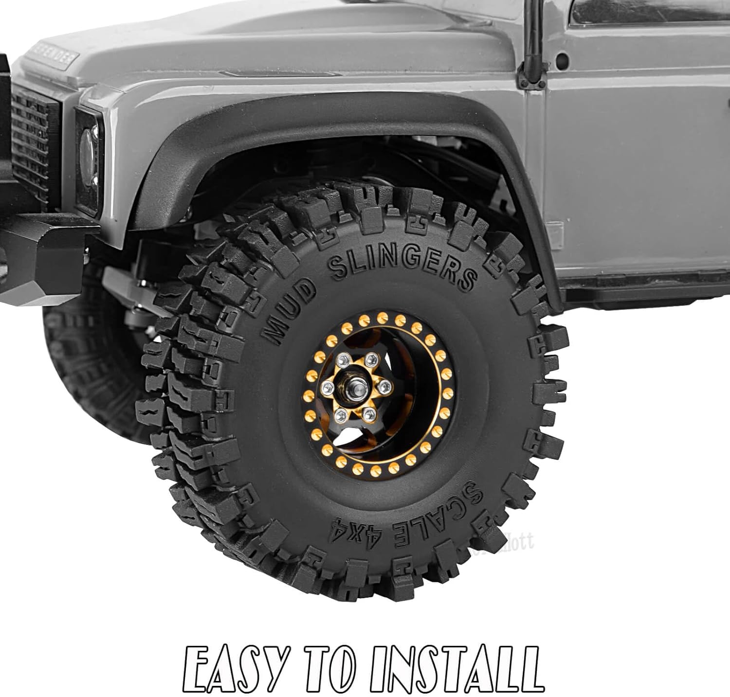 RC 1.0 Beadlock Wheel Rims&Wheel Tires for 1/18 1/24 SCX24 Trx4m FMS FCX24 RC Crawler Car,Full Brass 1.0 Beadlock Wheels Tires Set&Wheel Rims(Black-C) 4PCS