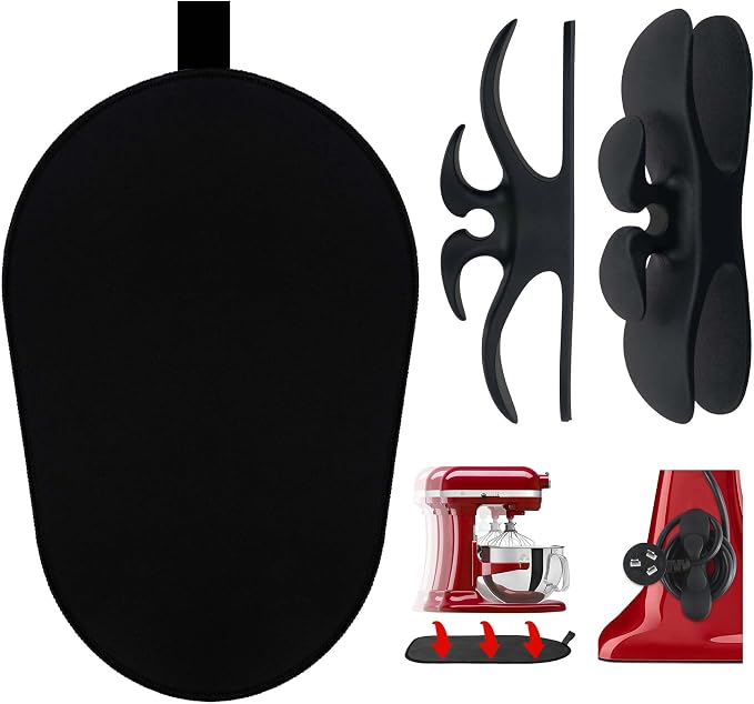 Sliding Mat for Kitchenaid Mixer with 2 Black Kitchen Accessories, Mover Slider Mat Pad for 5-8 Qt Bowl-Lift Stand Mixer, Kitchen Appliance Slider Mat Compatible with Professional 600 Stand Mixer