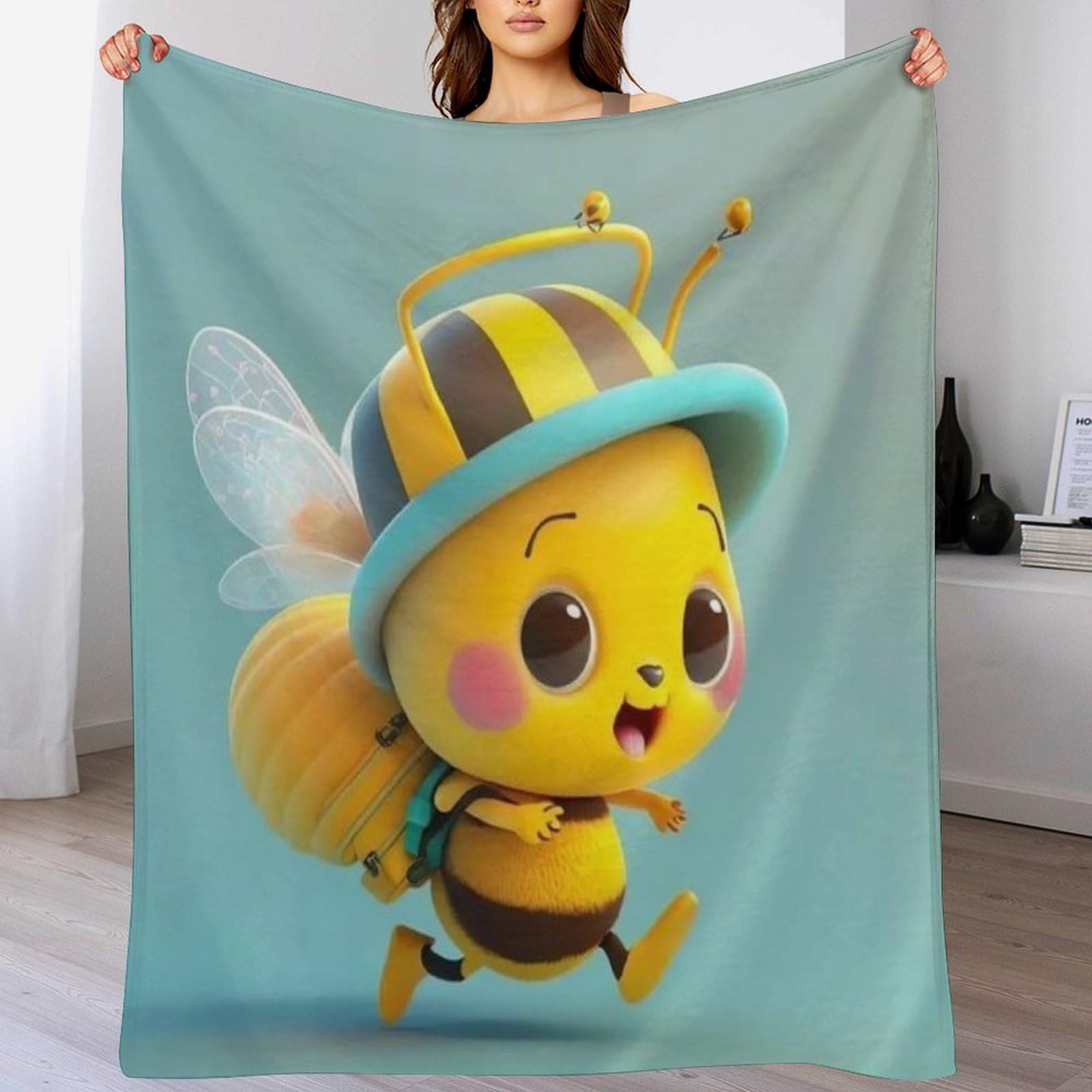Couverture abeille 180x200cm pour lit et canapé en maille douce lavable
