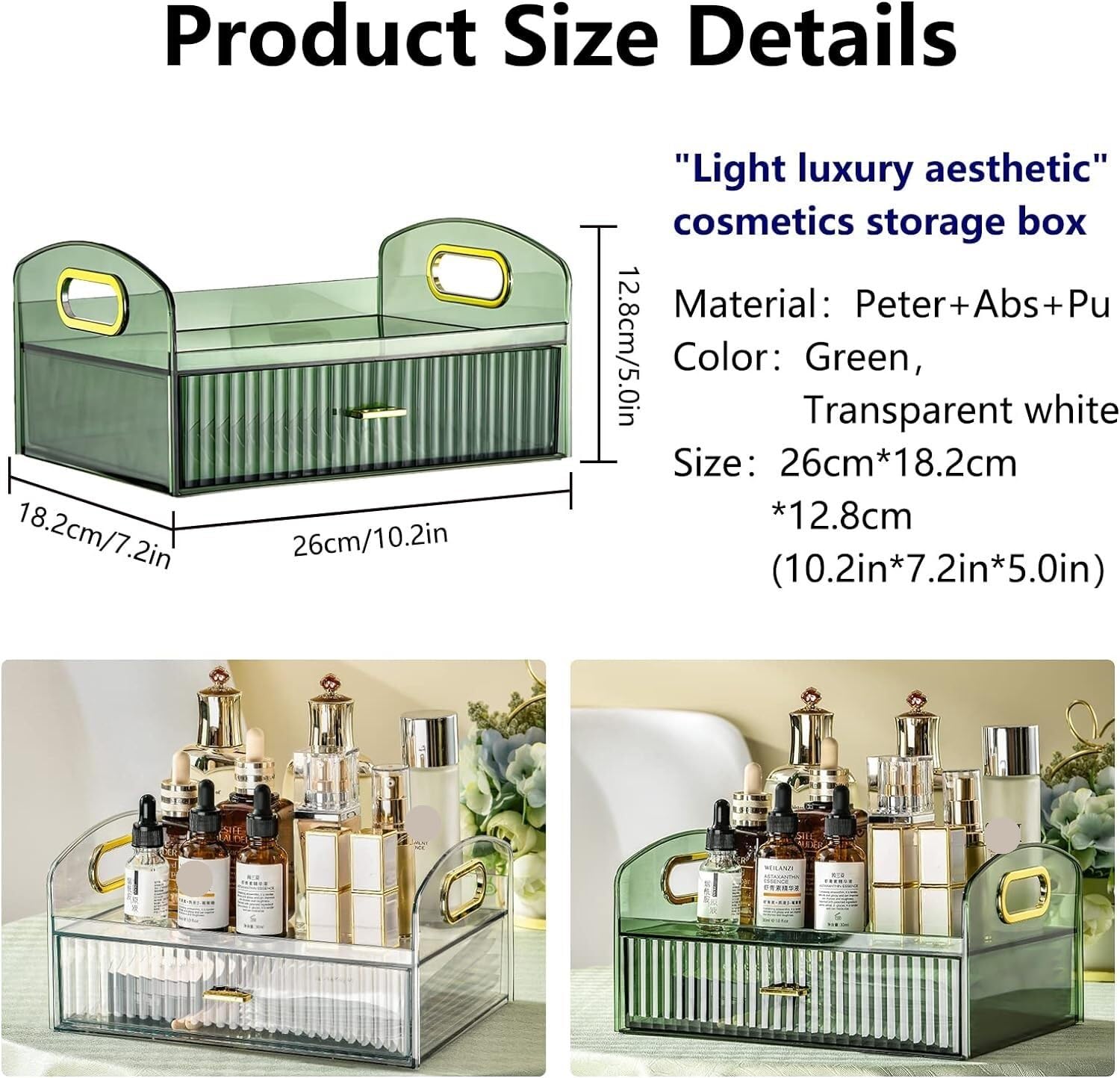 Kosmetik Make Up Organizer Gestreifter Vintage-Make-up-Organizer Mit Schubladen, Geräumige Kosmetikvitrine Für Die Aufbewahrung Im Schminktisch, Badezimmer, Schreibtisch Schmink Beauty Zubehör(B)