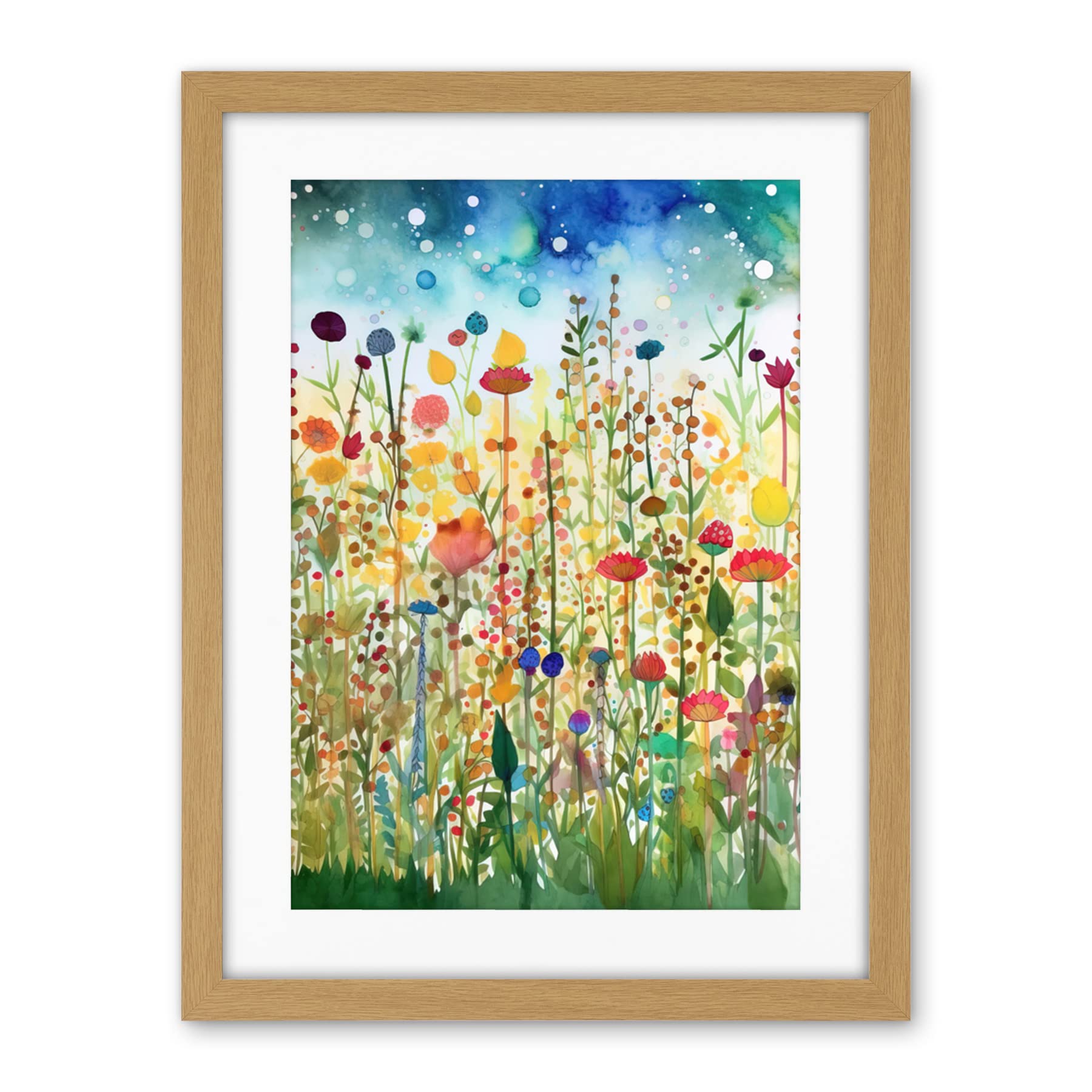 Artery8 Wildflower Meadow Folk Art Artwork Framed Wall Art Print 18X24 Inch