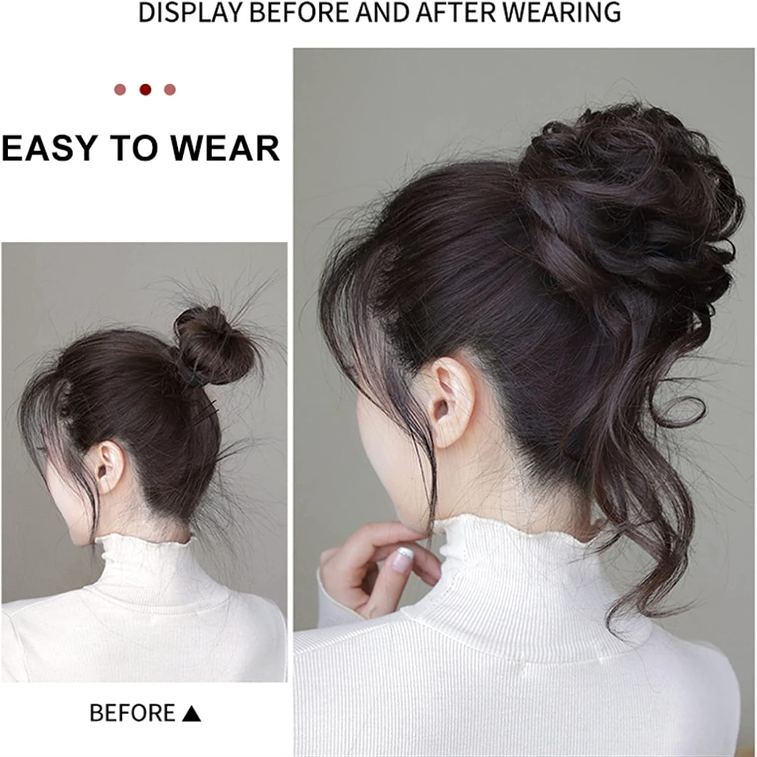 Women's Hair Buns Bun Ponytail Chignon Brazilian Human Hair Curly Wavy Messy Bun Extensions Hair Pieces for Women Messy Bun Hair Piece Hair Chignon for Women(Dark brown)