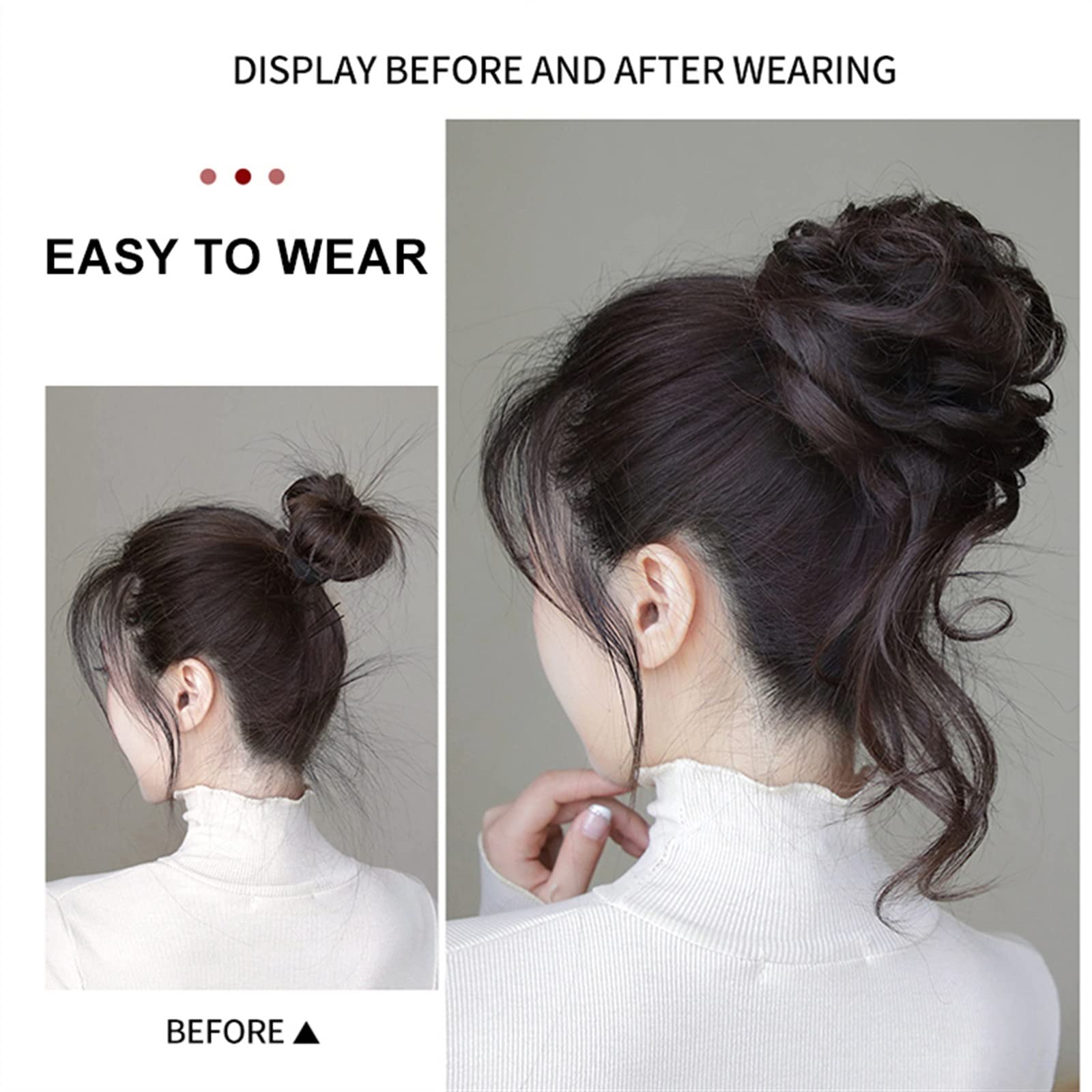 Moño para mujer, moño desordenado, pieza de cabello, moño para el cabello, cola de caballo, moño, cabello humano brasileño, rizado, ondulado, desordenado, extensiones de cabello para mujeres, moño