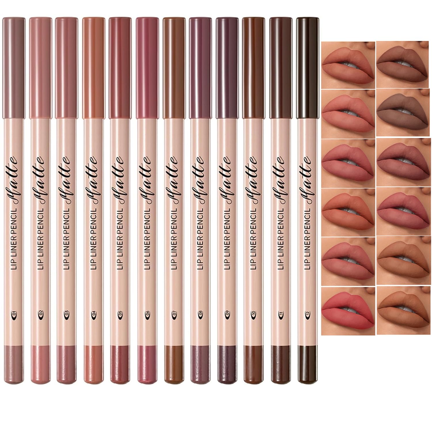 Matte Brown Lip Liner Pencil Set for Women,12PCS