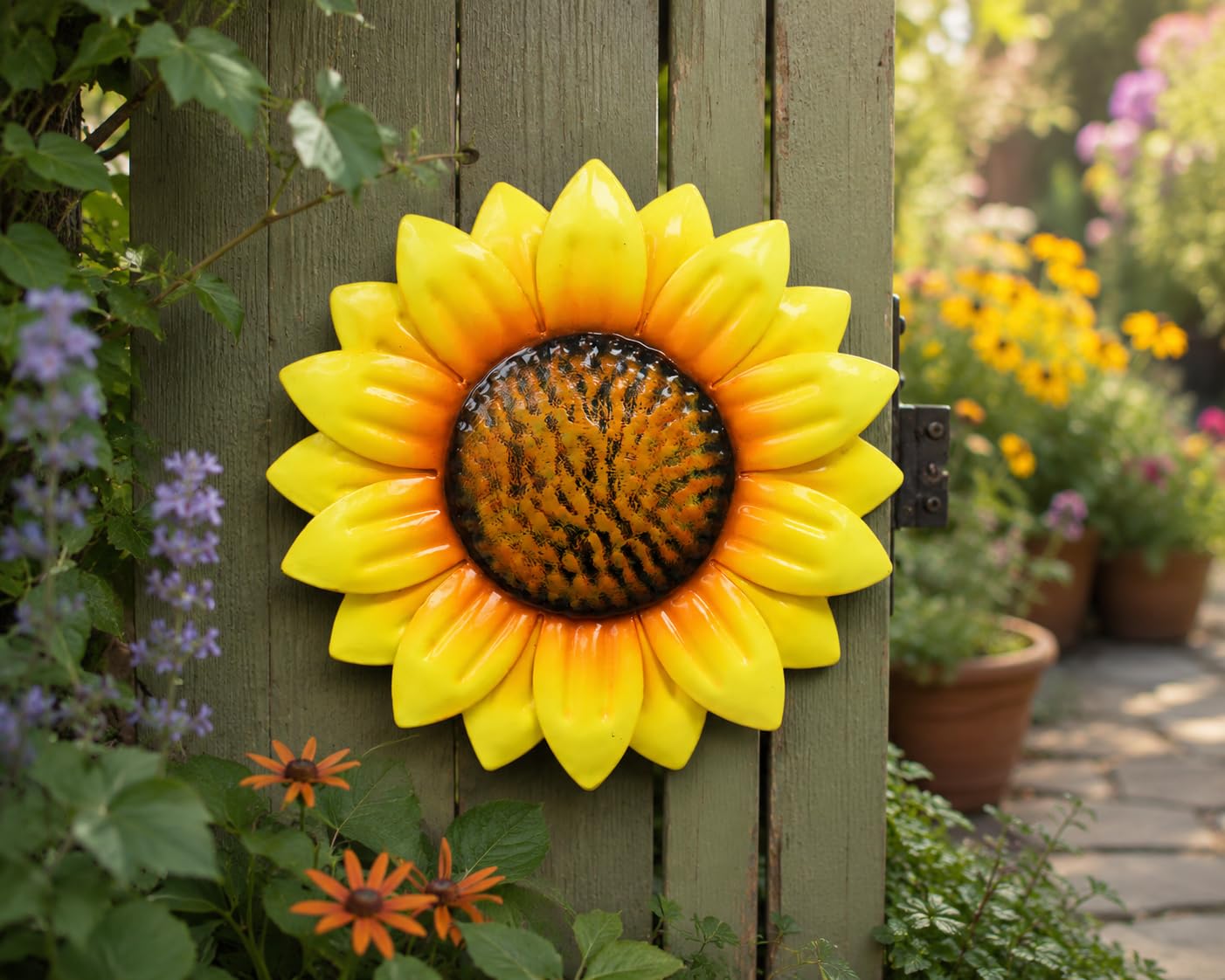 Large Metal Wall Mounted Flowers – Decorative Metal Wall Art for Outdoor Use | Rustic Floral Wall Decoration for Garden, Patio, Balcony & Fence | Contemporary Hanging Wall Décor, Sunflower