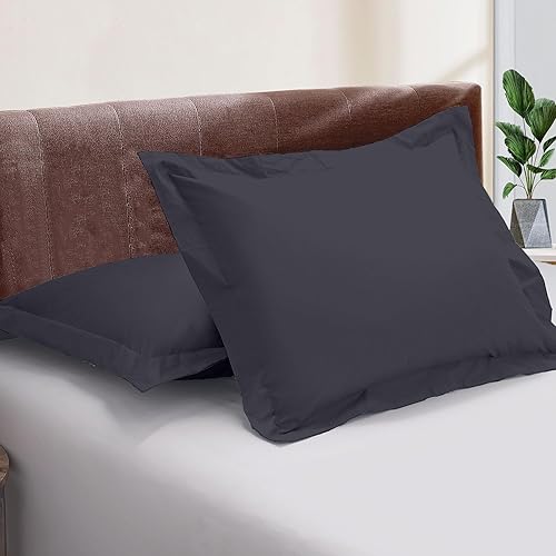 Miniatura 7 de Kotton Culture Juego de 2 fundas de cojín EuroShams 100% algodón egipcio de 600 hilos, fundas protectoras de alta calidad (gris, 26 x 26 pulgadas)