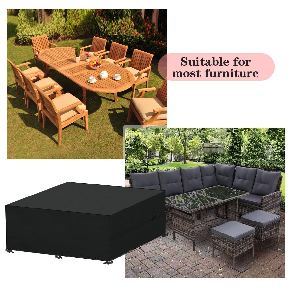 Coperture per Mobili da Giardino 300x200x80cm Copertura Tavolo Esterno Impermeabile Copritavolo da Esterno Coperture per Tavoli da Giardino Anti-UV Telo Copri Tavolo per Esterno